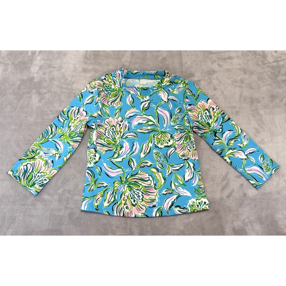 Lilly Pulitzer Girls Floral‎ Long Sleeve Rashguard Swim Shirt Blue Green Size 5